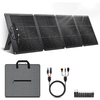 Портативна сонячна панель 200 Вт, комплект складаних сонячних панелей 20,5 В з 10 роз&39ємами, сонячна панель з підставкою, водонепроникний сонячний зарядний пристрій IP65 для кемпінгу, портативна електростанція, ноутбуки, автофургони, 200 Вт чорного коль