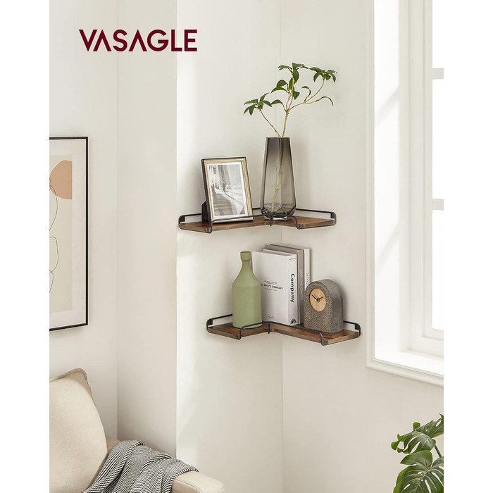 Подібна кутова полиця, комплект з 4 шт. , настінна полиця, промисловий дизайн, для вітальні, спальні, кухні, вінтажний коричнево-чорний LLS832B01 4 предмети Вінтажний коричневий чорний
