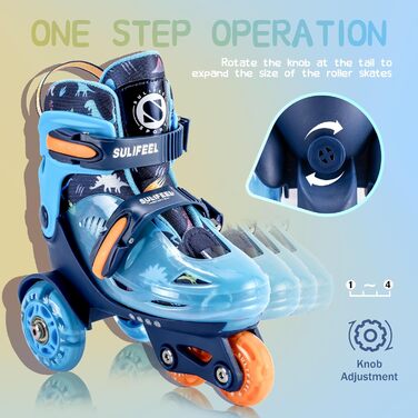 Регульовані роликові ковзани SULIFEEL для дітей, для дівчаток та хлопчиків, веселі світлодіодні колеса, триточкове балансування, підходить для початківців, катання на роликах у приміщенні, сині, розмір S (EU 29-32 / 180-200 мм)