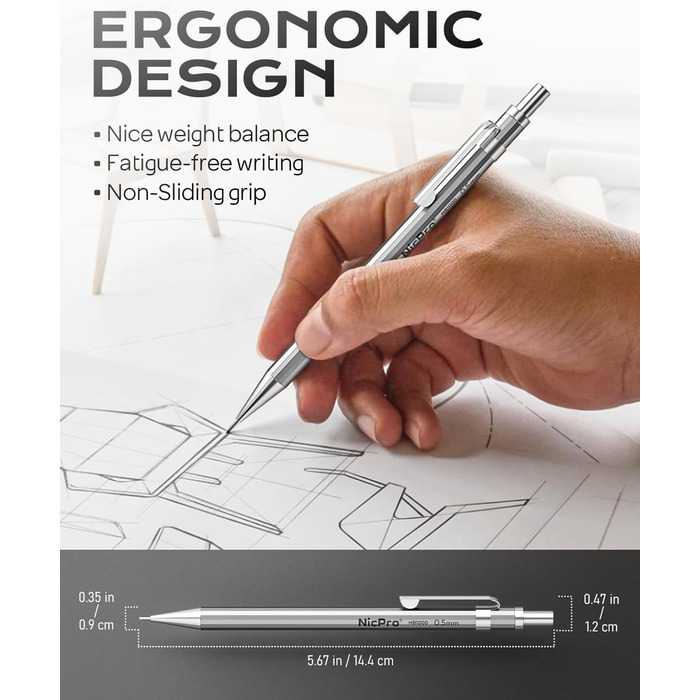 Набір механічних олівців Nicpro з 37 предметів, 8 олівців для малювання 0,5, 0,7, 0,9 та 2 мм, тримач для олівців для ескізів та малювання з 20 тюбиками (кольори 6B, 4B, 2B, HB, 2H, 4H), гумка для грифелів