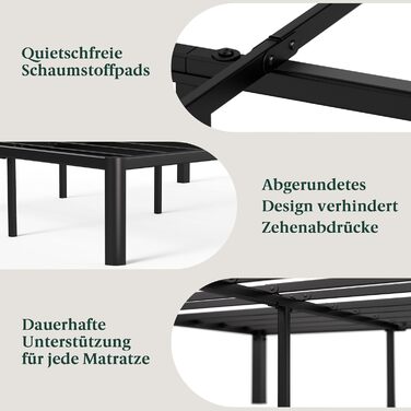 Каркас ліжка Zinus Van 140x200 см - Металеве ліжко 140x200 з металевою рейковою основою - Платформа заввишки 41 см з простором під нею - Пружинний матрац не потрібен - Легке складання - Чорний 140 x 200 см