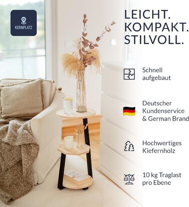 Круглий дерев&39яний журнальний столик ПЕРЕМОЖЕЦЬ ТЕСТУ з 3 полицями Край, що запобігає падінню, натуральний колір, декоративний столик та підставка для рослин для вітальні та спальні, високий столик поруч із диваном, ліжком та диваном