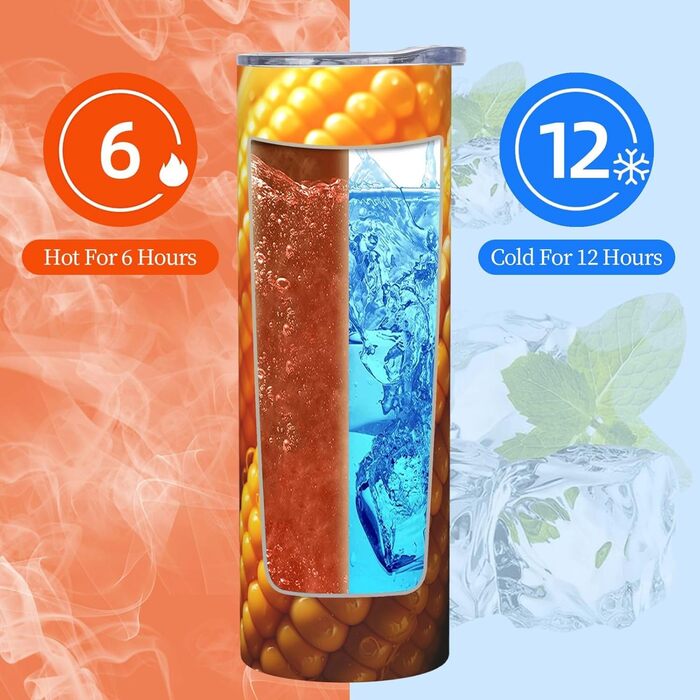 Кухоль з прямою трубочкою, 590 мл, дизайн кукурудза, дорожній кухоль з принтом, підходить для кемпінгу, офісу та дому