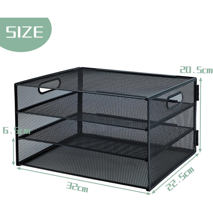 Лоток для листів з ручкою, 3-рівнева металева сітка, органайзер для столу, лотки для паперу A4, органайзери для столу, акуратний тримач для журналів для дому, офісу, чорний