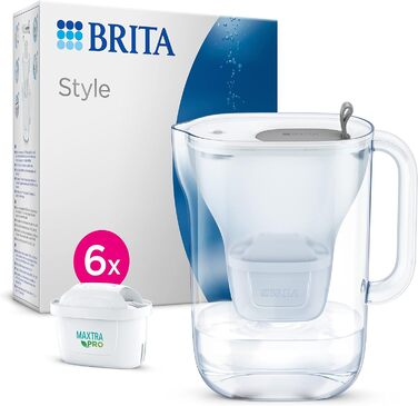 Фільтр для води BRITA Style світло-сірий (2,4 л) вкл. 6 шт. MAXTRA PRO all-in-1 картридж фільтр для води в сучасному дизайні для холодильника для зменшення вапняного нальоту, хлору, таких металів, як свинець і мідь.