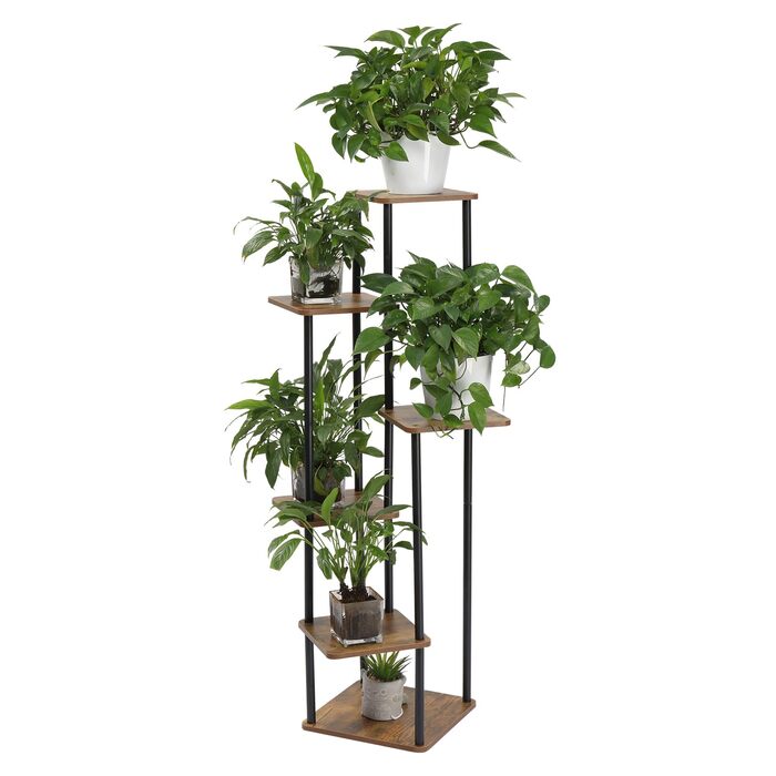 Рівнева підставка для рослин, підставка для квітів, металевий та дерев&39яний квітковий табурет, квіткові драбини, полиця для квітів, підставка для квіткових горщиків, підставка для рослин для балкону, саду, вітальні, чорна (чорна, 6 рівнів) чорна 6 рівні