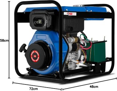Дизельний аварійний генератор EBERTH потужністю 5000 Вт, генератор з дизельним двигуном потужністю 10 к.с., 4-тактний, електричний запуск, 3-фазний, 400 В, 230 В, 12 В, автоматичний регулятор напруги (AVR), захист від низького рівня оливи, 3-фазний (400 В