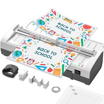 Ламінатор A4, гарячий та холодний ламінатор з 20 ламінуючими пакетами для паперів A4, A5 та A6, ламінатор 12-в-1 з різаком для паперу та закруглювачем кутів, ламінуючий пакет для школи, дому та офісу, білий