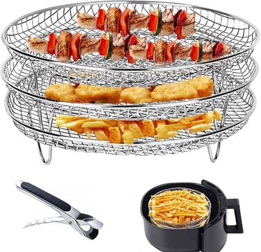 Стійка для фритюрниці Swsdee, кругла тришарова стійка для дегідратора для фритюрниці, 304 Аксесуари для стійки для дегідратора з нержавіючої сталі, підходить для фритюрниць 4.2QT-5.8QT