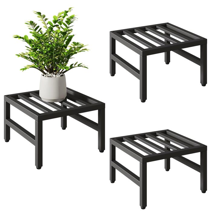 Підставка для рослин IBUYKE з 3 предметів, металева, для використання в приміщенні/на вулиці, міцна підставка для невеликих квіткових горщиків 30 см, сучасна квадратна полиця для рослин, підставка для вітальні, балкону, саду, чорна TMJ075B-3 чорна 30 см -