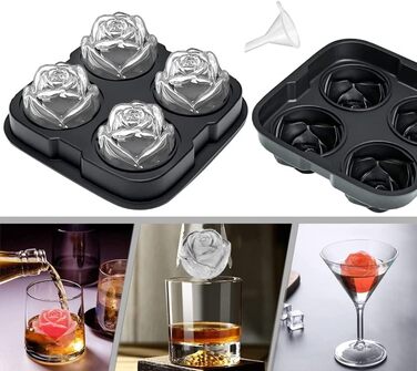 Форма для льоду FINIBO Ice Cube Rose, XXL 4-камерний кубик льоду в рожевому дизайні, легко знімна силіконова форма для льоду з кри