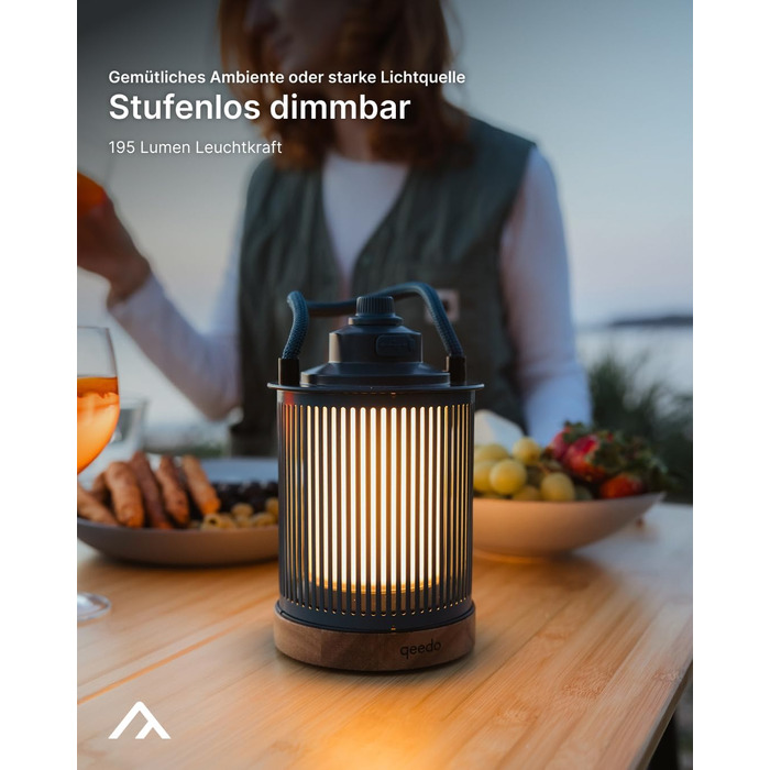 Світлодіодний кемпінговий світильник qeedo Lucia, акумуляторний (USB, батарейка типу АА або акумуляторна батарея), плавне затемнення, настільний світильник для кемпінгу на відкритому повітрі, темно-синій