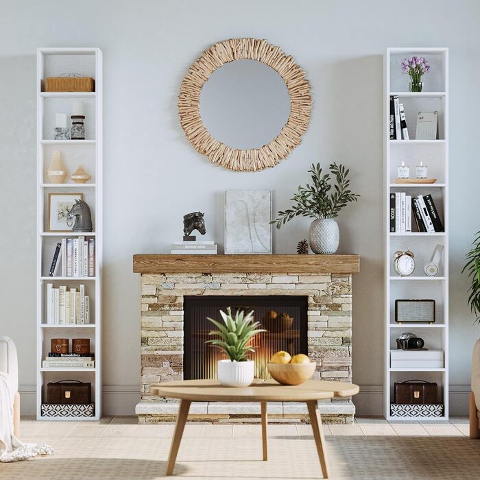 Біла книжкова полиця IRONCK, кубічна полиця з 8 полицями, вузька полиця для вітальні, офісу, спальні, кабінету, 23,6 x 30 x 180 см