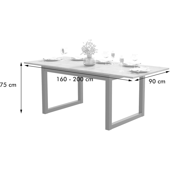 Розкладний обідній стіл Newfurn 160-200 см, включаючи стільницю, антрацит, дуб сонома, обідній стіл у сучасному сільському стилі - 160x75x90 см (ШxВxГ) - Кухонний стіл Обідній стіл - дуб сонома 160-200 x 90 см