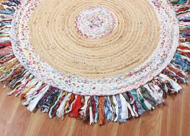 Індійський круглий килим ручної роботи CASAVANI, 12 різнокольорових кіл, килим кілім, натуральна китиця, бавовна чінді, джутовий к