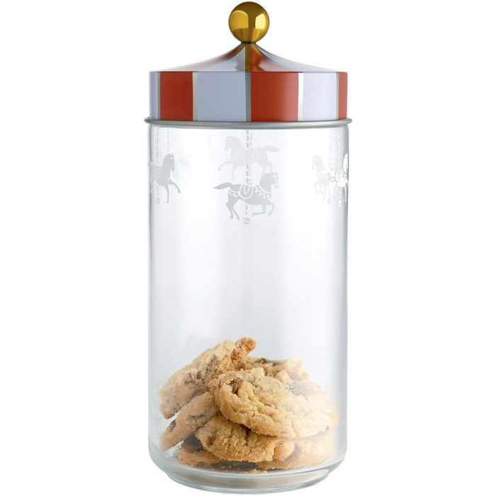 Кухонний контейнер Alessi з герметичною кришкою, жерсть, скло, різнокольоровий, 10,5 x 10,5 x 24,5 см