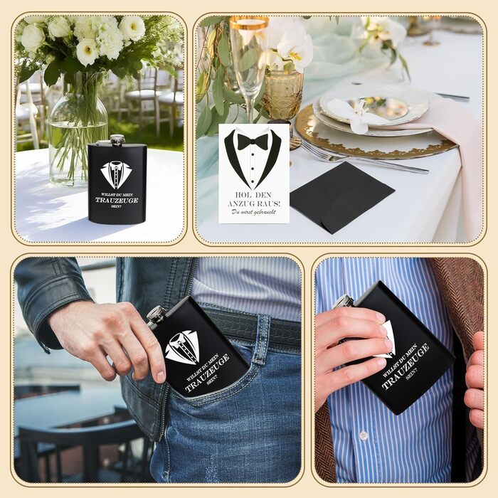 Подарунковий набір з гравірованої фляжки з нержавіючої сталі об&39ємом 8 унцій для боярина та подружки нареченої, чорна подарункова коробка з 4 чашками та лійкою, персоналізований весільний подарунок для чоловіків та жінок, ЧОРНИЙ