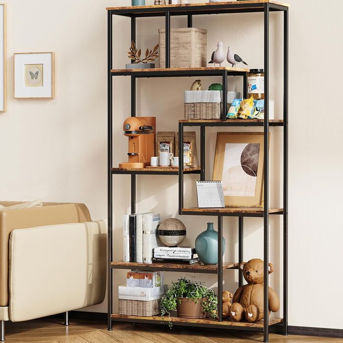 Ярусна зміщена книжкова полиця Bealife. Відкрита окремостояча полиця для вітальні, промисловий дизайн, 98 x 30 x 180 см, офіс, кабінет, ретро, 5-