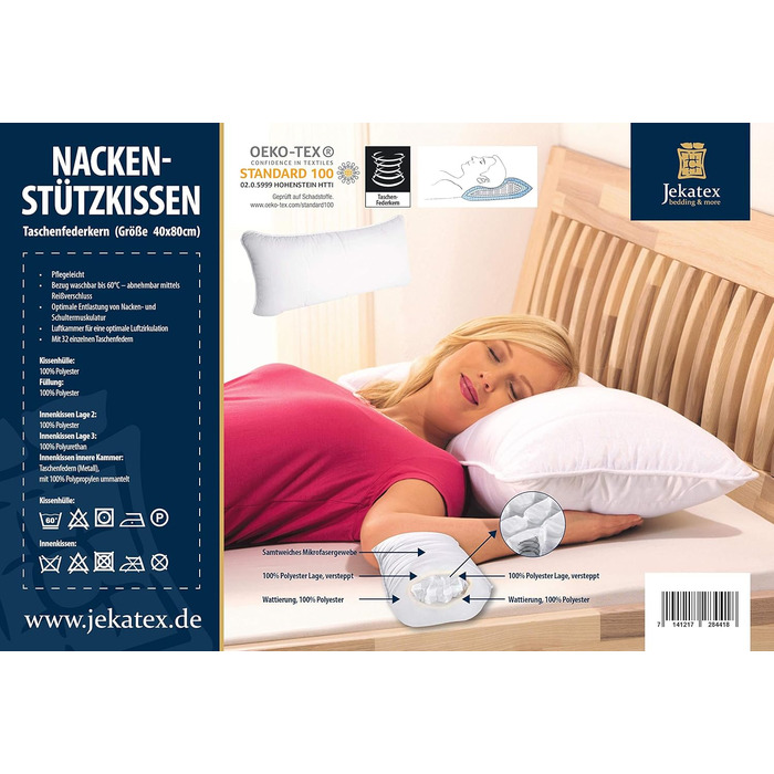 Подушка для шиї Jekatex Boxspring - Кишенькова пружина - приблизно 40x80 см - Подушка для голови