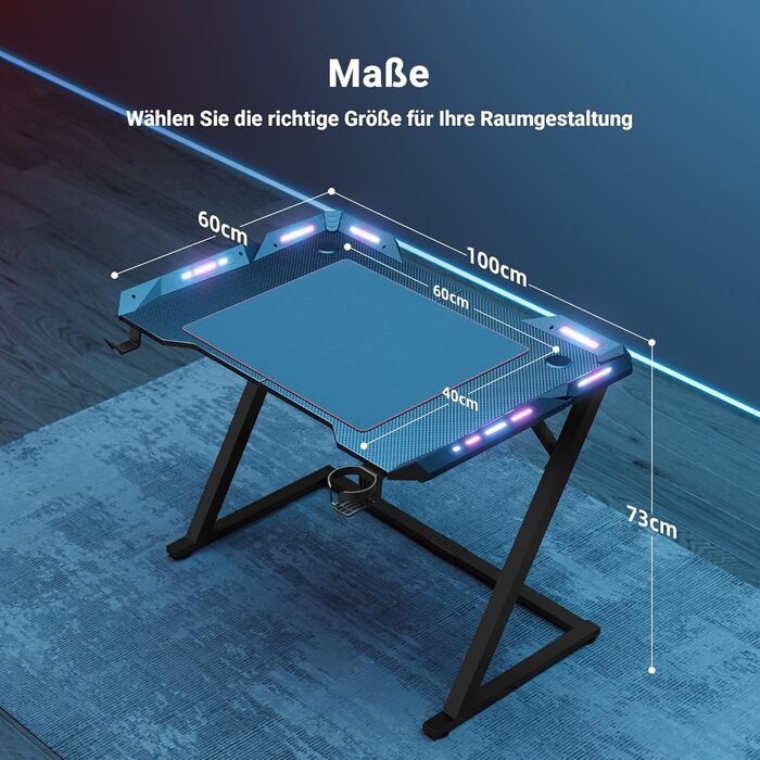 Ігровий стіл Claiks, 100 x 60 см, МДФ / сталь / вуглецеве волокно, чорний