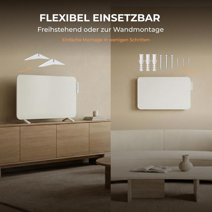 Гібридний інфрачервоний обігрівач BR Bringer потужністю 2000 Вт з конвекцією - розумний термостат, Wi-Fi та додаток - для настінного монтажу або як окремостоячий пристрій для кімнат площею до 30 м - енергозбереження - німецький якісний бренд (білий) Білий