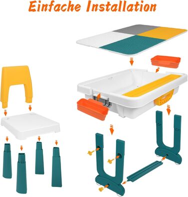 Дитячий настільний ігровий стіл AufuN 5-в-1 з регульованою висотою та стільцями, ігровий стіл, великий багатофункціональний набір будівельних блоків, пісочниця з місцем для зберігання, 2 стільці, подарунок для хлопчиків та дівчаток 63 x 47 x 56 см