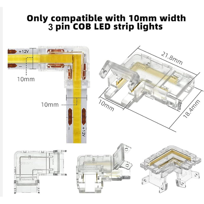 Світлодіодний роз'єм Amefil 10 шт. COB Безшовний кутовий роз'єм 90 градусів L-подібний кутовий роз'єм 3pin 10 мм FOB RGB CCT Стрічковий роз'єм