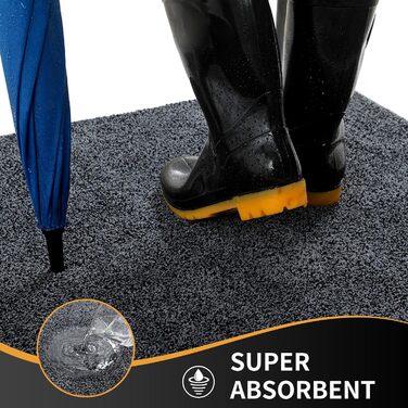 Килимок Mibao для прихожих 50 x 80 см, брудозбірний килимок для вхідних зон, килимок для прихожих, нековзний, суперпоглинаючий килимок для вхідних дверей, задніх дверей, взуття та лап, сірий 50 x 80 см (прямокутний)