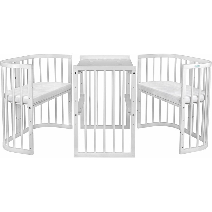 Дитяче дерев&39яне ліжко Waldin 7-в-1 з матрацом, трансформоване дитяче ліжко, вентильоване, регульована основа в 5 положеннях, комплект &quotвсе включено&quot, біле дерево (комплект тканини не входить до комплекту)