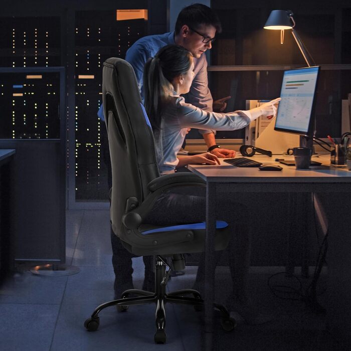 Ігрове крісло Sweetcrispy ергономічне комп&39ютерне крісло, стільце зі штучної шкіри, крісло керівника, регульоване поворотне крісло, робоче крісло з відкидними підлокітниками, чорний/синій