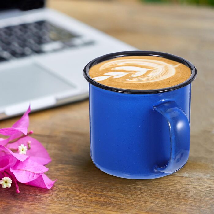 Набір з 4 емальованих кавових чашок Tofficu з ручками, кольорові чайні чашки для гарячих і холодних напоїв в офісі та кемпінгу