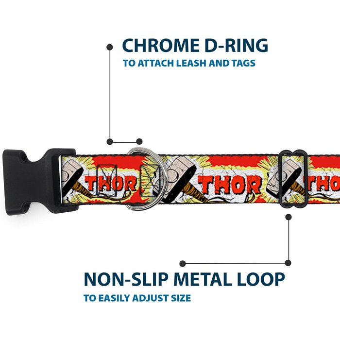 Нашийник для собак з пластику з застібкою, Молот Тора у червоно-жовто-білих кольорах, ширина 22.9-38.1 см, багатокольоровий (PC-WTH005-S) - ширина 2.5 см, для обхвату шиї 35-45 см, розмір S