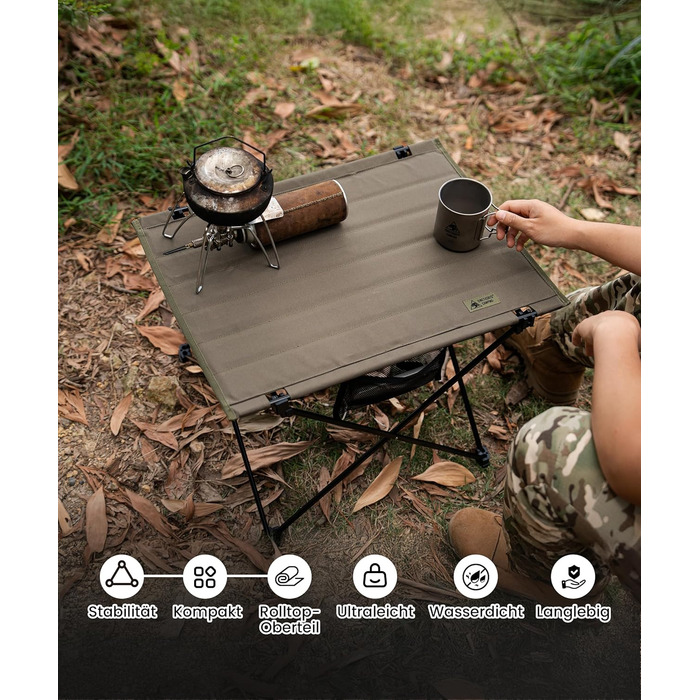 Складаний кемпінговий стіл OneTigris CAMPMATE, маленький складаний стіл, надлегкий портативний вуличний стіл, складний стіл, вантажопідйомність до 30 кг для використання на свіжому повітрі, походи, зелений рейнджер