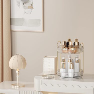 Органайзер для макіяжу, обертовий на 360 косметичний органайзер великої місткості, багатофункціональний косметичний органайзер для комода, туалетного столика, спальні, ванної кімнати, 2 шари, прозорий