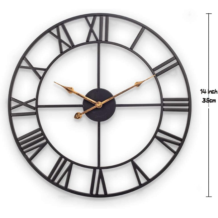 Настінний годинник великий, європейський промисловий старовинний настінний годинник з римськими цифрами, безшумний без цокання мет