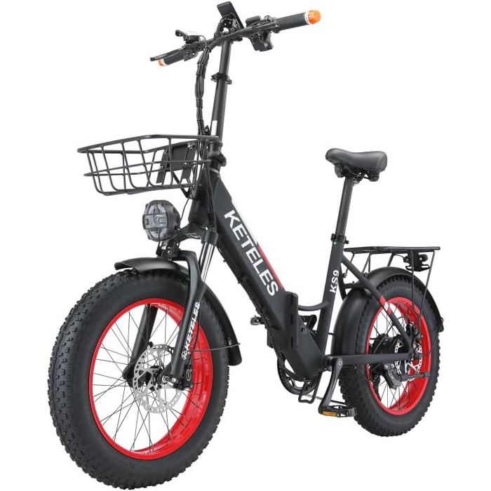 Електричний велосипед KETELES Folding E-Bike 20 дюймів, літієва батарея 48В 18Ач, складний міський електровелосипед з жировими шинами 4', гідравлічне гальмо, для дорослих, чоловіків, жінок. чорний