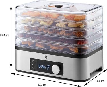 Дегідратор з нержавіючої сталі, дегідратор з 5 відділеннями, 30-70C, 24-годинний таймер, сушарка для фруктів, дегідратор, 2 коробки, батончик мюслі, одинарний без BPA