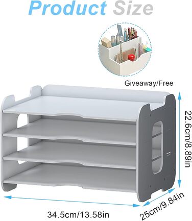 Органайзер для лотків для листів Hggzeg, органайзер для офісного столу, акуратна полиця для зберігання, тримач для документів, лотки для паперу формату A4 для дому, офісу, школи, 4 яруси 34,5 x 25 x 22,6 см