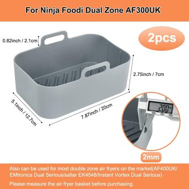 Аерофритюрниця BYKITCHEN 2PCS із силіконовою формою для ніндзя, аксесуари для AF300EU AF400EU, багаторазова фритюрниця Силіконова каструля для ніндзя-гуді/принцеси та інші двозонні фритюрниці сірого кольору для Ninja Dual