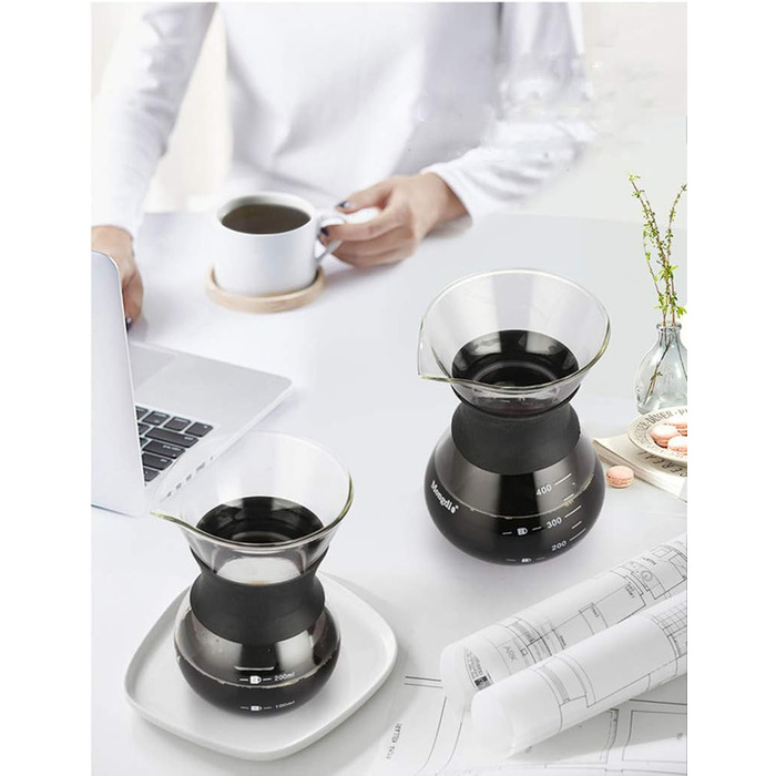 Ручний ручний фільтр для кавоварки YunNasi Pour Over Hand Coffee з нержавіючої сталі зі скляним фільтром (400 мл) чорний