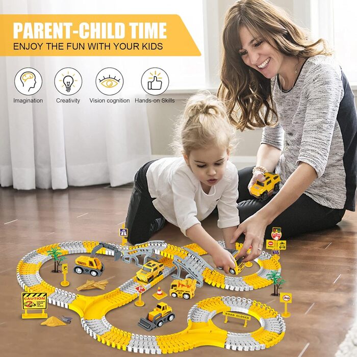 260pcs Car Racing Track 6 Cars Excavator Toy from Toy Cars Highway from 3 4 5 6 Years Boy Girl, Flexible Track Crane Games, Electr