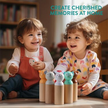 Набір для боулінгу Navaris для дітей - Гра Skittles для дітей - Дерев&39яні кеглі - Іграшка для вулиці для дітей віком від 2 років - Дерев&39яна гра Skittles - 6 предметів