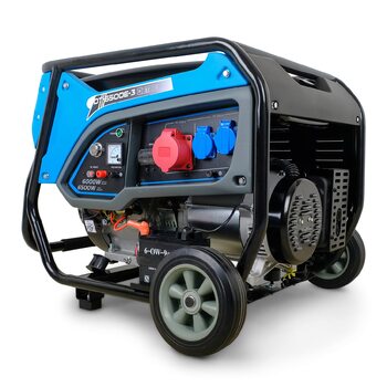 Бензиновий генератор 15 к.с. з електричним стартером Мобільний генератор 400 В 2 x 230 В 6,5 кВт 3-фазний високовольтний генератор 4-тактний бензиновий двигун 420 куб.см Тихий генератор 93 дБ(A)