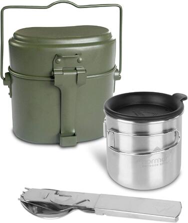 Набір для обіду збройних сил Німеччини normani столові прибори алюмінієвий посуд польова чашка 500 мл зі складними ручками кришка для пиття відкривачка для пляшок та консервів, оливково-зелений
