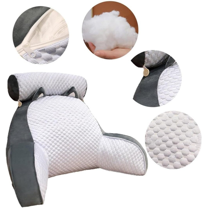 Подушка для спини Yagerod для ліжка, XXL подушка для підтримки спини, велика подушка для читання Viroxa 70x50 см з підлокітниками, знімна наволочка, забезпечує підтримку спини, для читання, перегляду телевізора, зустрічей, відпочинку (A, 60 x 40) A 60 x 4