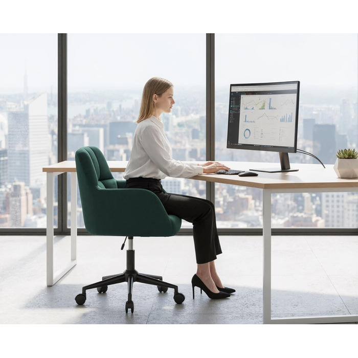 Оксамитове офісне крісло з колесами, обертове крісло, регульоване по висоті робоче крісло, товста спинка, зручне офісне крісло для домашнього кабінету, спальня, зелений