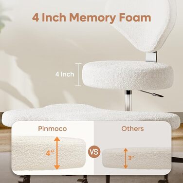 Ергономічне крісло для медитації з поворотом на 360 та колесами, регульоване по висоті сидіння, міцна поперекова підтримка, плюшева тканина, форма розбитого серця, кремова плюшева тканина