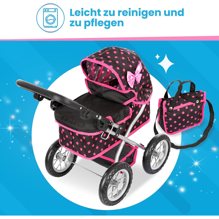 Коляска для ляльок Kinderplay від 2 років, лялькова коляска - легка і стійка конструкція, регулюється по висоті від 33 до 63 см, K