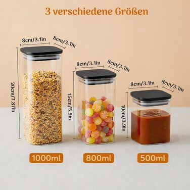 Герметичні банки для зберігання з кришками, набір з 12 шт. , скляні контейнери для зберігання з кришками, скляні контейнери для кухні, банки для зберігання пластівців, печива та продуктів, загальний об&39єм 9,2 літра