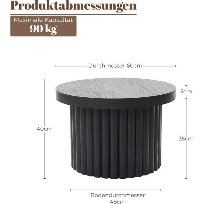 Круглий журнальний столик, сучасний дерев&39яний стіл для вітальні, журнальний столик для вітальні (чорний, Ø60 см x В40 см) Чорний Ø60 см x В40 см